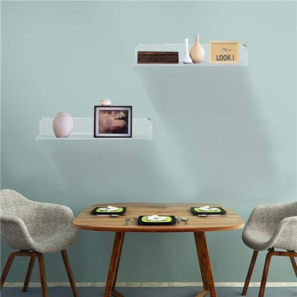 Clear Acrylic Shelves 12 Inch, Floating Wall Mounted Shelf for Wall Storage - Picture 4 of 8